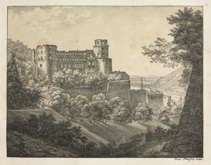 Seis vistas del Castillo de Heidelberg: Hacia el noreste, 1820 de Ernst Fries