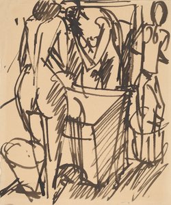 Desnudo con un espejo, de pie frente a un lavabo, 1908-1910 de Ernst Ludwig Kirchner