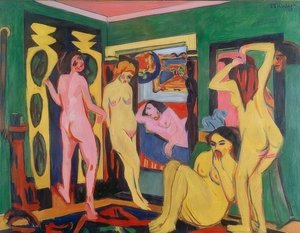 Bañistas en la habitación. 1909/10 - Revisión después de 1925 de Ernst Ludwig Kirchner