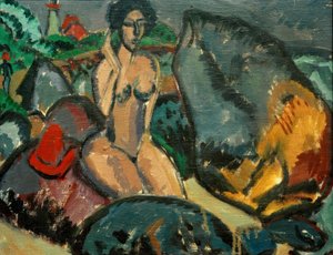Bañistas entre rocas de Ernst Ludwig Kirchner