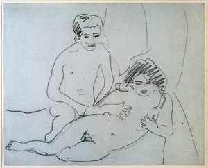 Pareja desnuda acostada en una cama de Ernst Ludwig Kirchner