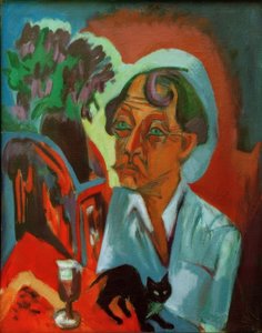 El pintor Stirner con gato de Ernst Ludwig Kirchner