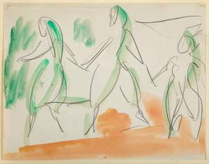 Tres bailarinas. 1911 Skizzenbuch Folkwang (Bl. 34) de Ernst Ludwig Kirchner