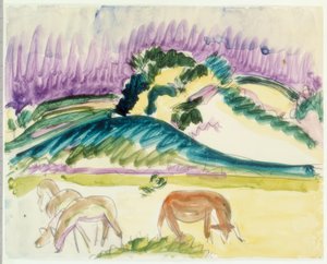 Tres ciervos y una vaca pastando en Fehmarn de Ernst Ludwig Kirchner