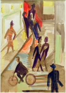 Escena callejera con bicicleta de Ernst Ludwig Kirchner