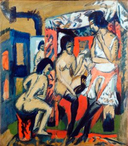 Mujeres desnudas en un estudio - Pintura de Ernst Ludwig Kirchner (1880-1938)