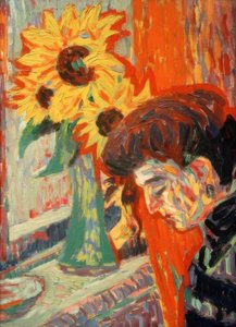 Cabeza de mujer frente a girasoles de Ernst Ludwig Kirchner