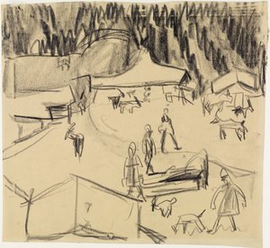 Pueblo de montaña (Staffelalp) con pastores y cabras de Ernst Ludwig Kirchner