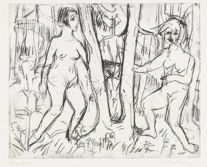 Niñas jugando en el bosque de Ernst Ludwig Kirchner