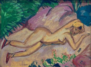 Niña acostada en la playa de Ernst Ludwig Kirchner