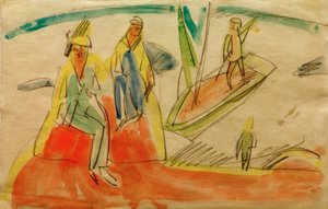 Personas y bote en la playa de Ernst Ludwig Kirchner