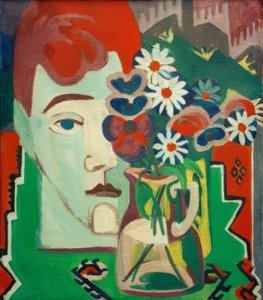 Cabeza de molinero con flores de Ernst Ludwig Kirchner