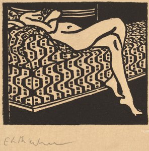 Chica desnuda tumbada en un sofá de Ernst Ludwig Kirchner