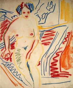Desnudo sentado con cabello azul
