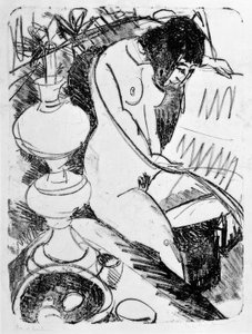 Desnudo sentado leyendo de Ernst Ludwig Kirchner
