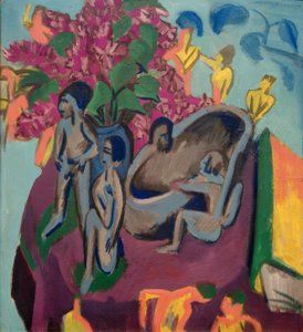 Naturaleza muerta con esculturas y flores de Ernst Ludwig Kirchner