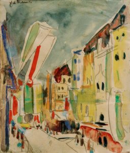 Escena callejera con banderas