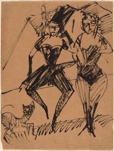Dos bailarinas con un gato de Ernst Ludwig Kirchner