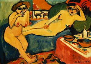 Dos desnudos en un sofá azul