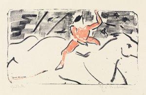 Jinete de circo montado en un caballo gris (jockey) de Ernst Ludwig Kirchner
