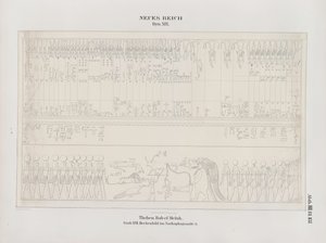 Dibujo de la pintura del techo en la Sala del Sarcófago, 19ª Dinastía, Tebas, Biban-el-Muluk, Nuevo Reino, ilustración de "Monumentos a Egipto y Etiopía...", por Richard Lepsius