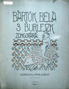 Portada de una partitura para tres burlas para piano de Bela Bartok (1881-1945) 1912
