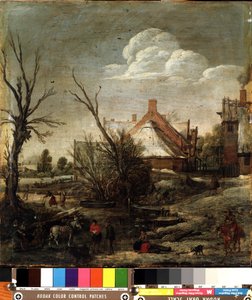 Invierno (Invierno). Pintura de Esalas van de Velde (1591-1630). Óleo sobre tabla, 37,5 x 35,5 cm