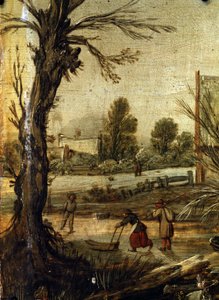 Invierno, detalle (Invierno). Pintura de Esalas van de Velde (1591-1630). Óleo sobre tabla, 37,5 x 35,5 cm