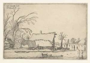 Granja por río congelado con patinadores Paisajes paisajísticos (título de la serie) de Esaias van de Velde