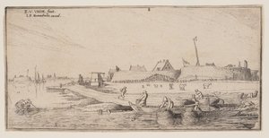 Pescadores en barcas de remos ante una ciudad amurallada, de Paisajes de Esaias van de Velde