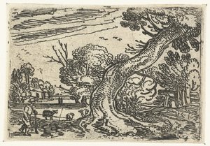 Pastor cerca de un árbol que sobresale Pequeños paisajes (título de serie) de Esaias van de Velde