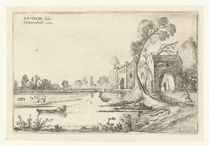 Paisaje con un río y una puerta de entrada. Paisajes paisajísticos (título de la serie) de Esaias van de Velde
