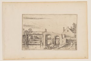 Camino a la derecha de un puente de madera y piedra de Esaias van den Velde I