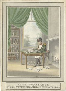 Caricatura de Napoleón en su estudio de Elba