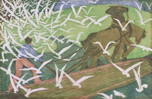 Pájaros siguiendo un arado de Ethel Spowers