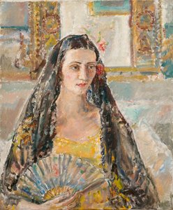 Dama con abanico, exh. 1926 (óleo sobre lienzo) de Ethel Walker
