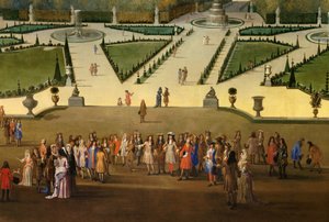 Paseo de Luis XIV en vista del parterre norte en los jardines de Versalles (detalle) de Etienne Allegrain