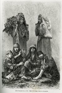 Árabes Ghawarineh, nómadas de la cuenca del Mar Muerto. Ilustración de la historia de Siria hoy, por M. Lortet, decano de la Facultad de Medicina de Lyon, encargado de una misión científica por el Ministerio de Educación Pública, publicado en Le tour du mo de Etienne Antoine Eugene Ronjat