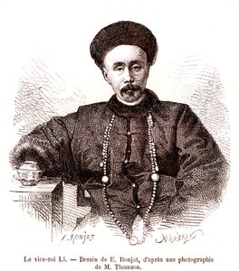 Li Hongzang, virrey de Zhili, en la Corte imperial de China. 1873 (grabado)