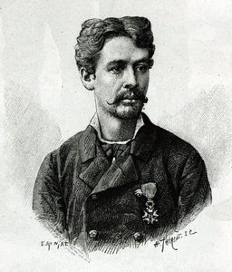 Retrato del Doctor Tautain, durante la expedición a África 1879-1882, bajo el mando de Gallieni. Ilustración de la historia “Exploración del Alto Níger (Haut Niger)” (actual Mali) por el comandante Joseph Gallieni de Etienne Antoine Eugene Ronjat