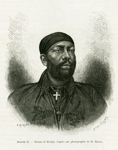 Retrato del Príncipe Menelik II de Etiopía (1844-1913). Grabado por Ronjat, para ilustrar la historia Voyage au Choa (Abyssinie méridionale)