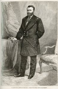 Retrato de Ulysses Grant (1822-1885), general estadounidense, líder de las tropas de la Unión durante la Guerra de Secesión y 18º Presidente de los Estados Unidos por dos mandatos desde 1869 hasta 1877. Grabado después del dibujo de E.Ronjat, para ilustrar de Etienne Antoine Eugene Ronjat