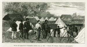 Revisión de aparatos de telegrafía óptica. Ilustración de la historia Trente mois au Tonkin, en 1884, por el doctor Paul Hocquard, en Le tour du monde 1890, bajo la dirección de Edouard Charton (1807-1890), Hachette, París de Etienne Antoine Eugene Ronjat