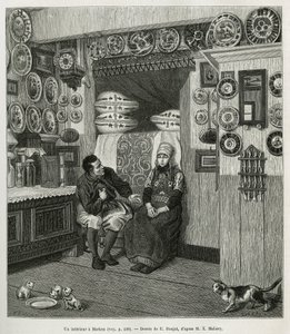 Un interior en Marken (Países Bajos), ilustración de la historia de los Países Bajos, por Charles de Coster, en 1878, publicado en Le tour du monde, bajo la dirección de Edouard Charton de Etienne Antoine Eugene Ronjat
