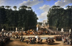 La procesión nupcial de Napoleón I y María Luisa cruzando el Jardín de las Tullerías el 2 de abril de Etienne Barthelemy Garnier