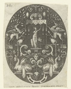 Bellona bajo un dosel Óvalos con dioses, rodeados de grutescos (título de la serie) de Etienne Delaune