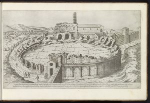 Anfiteatro Castrense de Roma Bouwwerken uit de oudheid (título de la serie) Los vestigios de la antigüedad en Roma recogidos y retratados en perspectiva por Stefano Du Perac Parisino (título de serie sobre objeto)