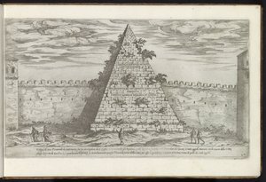 Pirámide de Cestio y Roma Bouwwerken uit de oudheid (título de la serie) Los vestigios de la antigüedad en Roma recogidos y retratados en perspectiva por Stefano Du Perac Parisino (título de serie sobre objeto) de Etienne Duperac