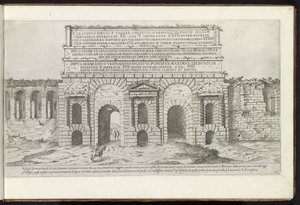 Porta Maggiore de Roma Bouwwerken uit de oudheid (título de la serie) Los vestigios de la antigüedad de Roma recogidos y retratos en perspectiva por Stefano Du Perac Parisino (título de serie sobre objeto) de Etienne Duperac