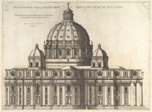 Speculum Romanae Magnificentiae: Elevación mostrando el exterior de la Basílica de San Pedro, 1558-61 de Etienne Duperac